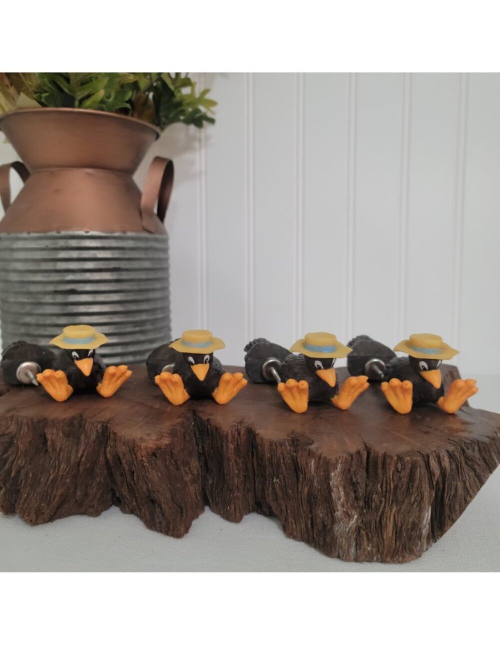 Vtg Anthropomorphic Retro Kitschy Cottagecore Farm Crow GANZ Corn Holders Set/4
